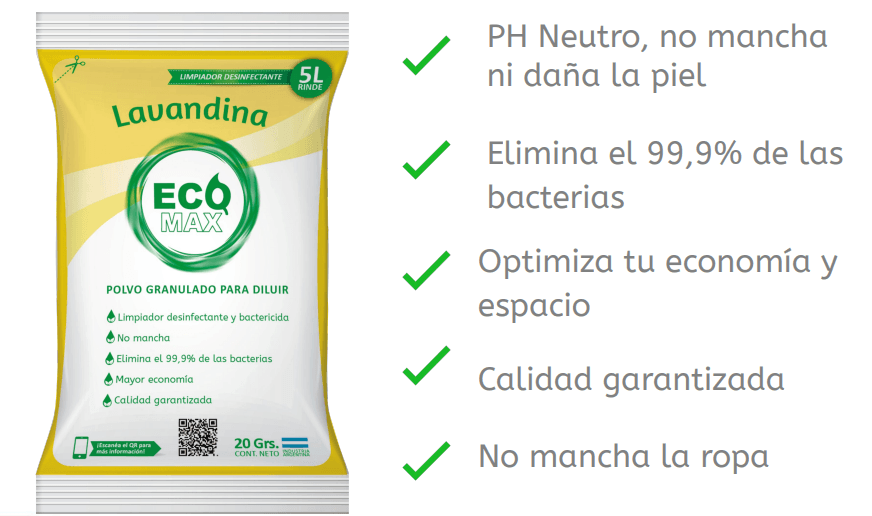 SOBRE LAVANDINA EN POLVO ECOMAX RINDE 5L CONCENTRADO